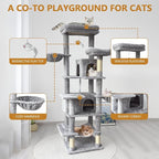 Anwick 68" Tall Cat Tree Tower with Scratching Posts, Cat House with Hammocks, Cat Condos for Indoor Cats, Removable Cushions, Multi-Level Cat Playground (Gray)