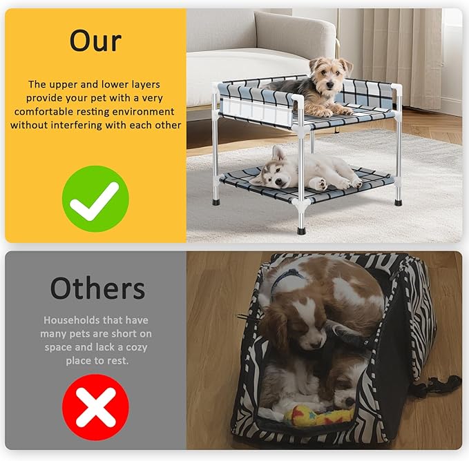 Bedside Window Dog Bunk Bed - Double Elevated Human Dog Bed with Guardrail 2 Layers Window Perch Dogs Cot 2-Tier Bedside Sleeper for Multi-Pet Households (20'' x 20'' x 25'')
