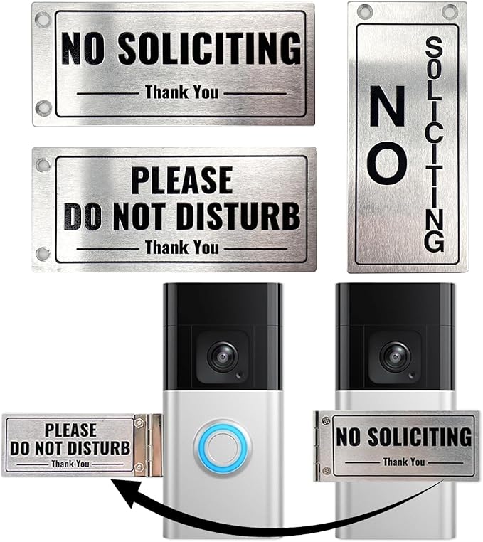 Metal Doorbell Cover No Soliciting Sign for House，Universal Fitting Doorbell Cover That Rotates From NO SOLICITING to DO NOT DISTURB,Flipable No Solicitors Sign for Ring Doorbell, Horizontal & Vertical Mode, Easy Installation，The Gift for Home Offices ...