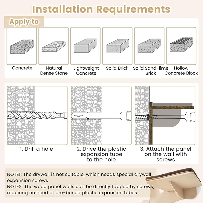 PETSITE 59 Inch Cat Wall Shelves, Tree-Like Wall Mounted Cat Tree Furniture with Sisal Scratching Posts and Mat, Perches, Hammock, Removable & Washable Padded Cushions, Cat Climber for Indoor Cats