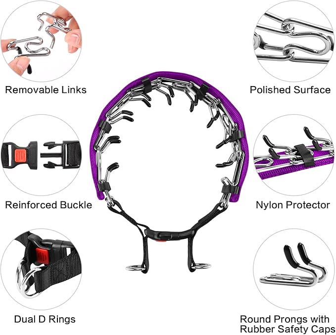 Generic Dog Prong Training Collar with Nylon Cover Comfort Tips and Quick Release Snap Buckle, Dog Classic Collar and Dog Leash for Small, Medium, Large Dogs