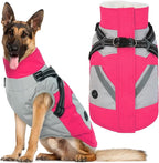 IECOii Dog Coat for Large Dogs Waterproof Dog Winter Jacket with Harness Built in, Rosered - XXLarge, Thermal Warm Fleece Lined, Reflective Dogs Jackets for Cold Weather Camping, Hiking, Pitbull
