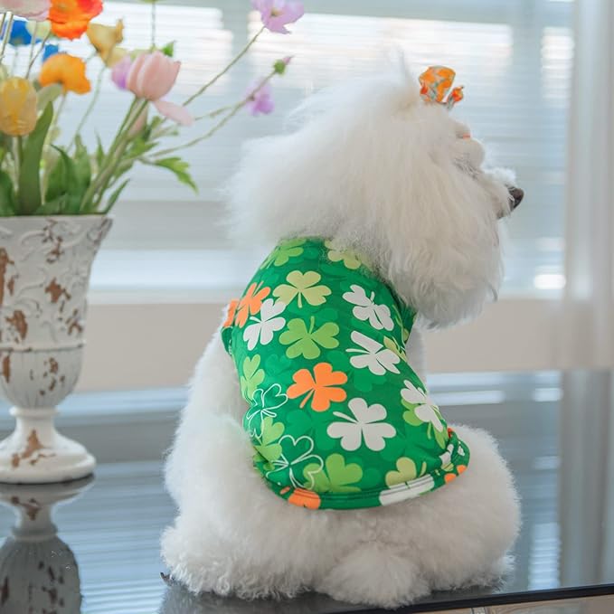 CuteBone Dog Shirts 2-Pack St.Patrick's Day & Easter Soft Pet Clothes Breathable Summer Vest for Small Puppy and Stretchy Cat Apparel 2BX12M