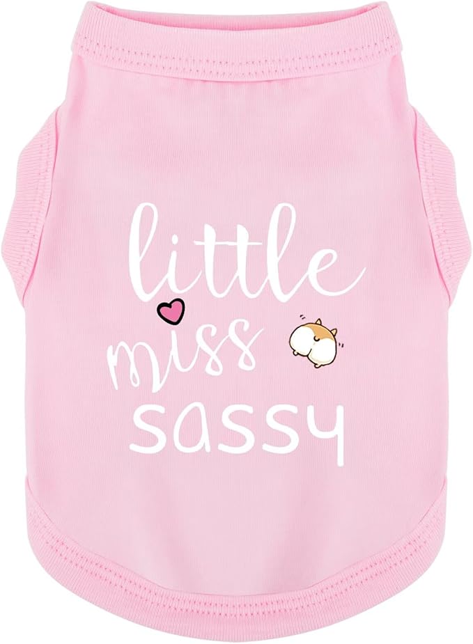 Paiaite Dog Clothes Fashionable Sleeveless Pet Vest: 'Little Miss Sassy' Printed Cotton Dog Shirt, Ideal for Small, Medium, and Large Breeds, Ensuring Comfort and Breathability Pink S