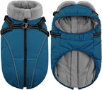Queenmore Dog Coat,Windproof Dog Coat for Medium Dogs,Dogs Jackets with Harness Built in,Waterproof Doggy Coats with Zipper On Back,Reflective Cold Weather Coats for Dachshund，Boston Terrier,Blue,M