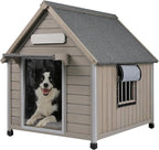 Outdoor Dog House Weatherproof, casa para Perros Wooden Medium-Large Breed with Anti-Chewing Iron Frame, Ventilated Window, Easy Clean and Assemble, 30.5" L x 37.4" W x39 H
