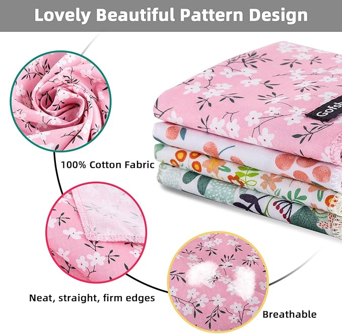 Summer Spring Dog Bandanas-4PCS Pink Green Orange Floral Printing Dog Scarf Bib Kerchief Breed for Girl Dogs Large Medium Pets Gift