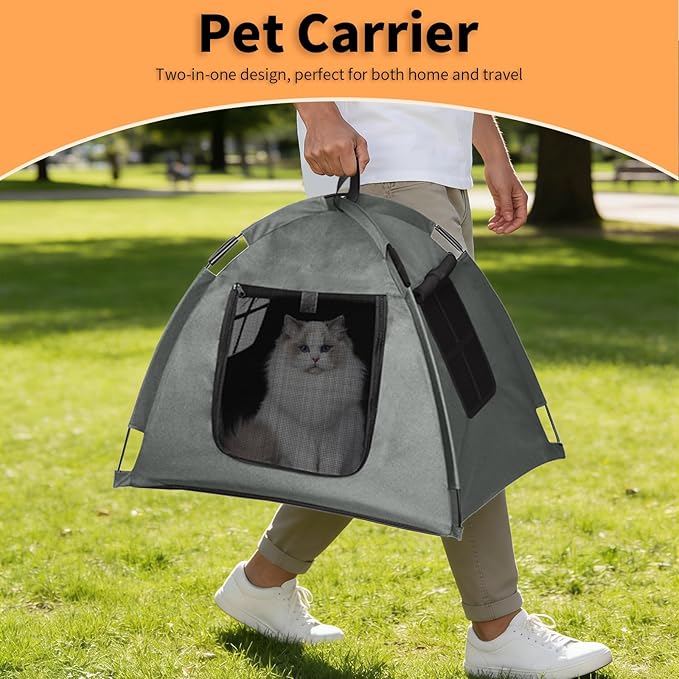 Portable Pet Tent with Full-Enclosure Zippered Mesh Door, Indoor & Outdoor Cat House for Safety & Ventilation, Cozy Nest for Cats, Puppies & Small Animals (Grey)