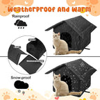 2Pcs Black Cat Houses for Outdoor Stray Cats Shelter Weatherproof Outdoor Cat House Indoor Foldable Warm Pet Cave for Feral Cat Dog Winter Wild Animal