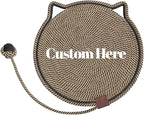 Personalized Cat Scratcher Mat, Customized with Name Text Natural Cotton Rope Round Horizontal Cat Scratching Pads with Ball Toy, Cat Furniture Protector for Wall, Couch, Carpets, Sofa (Chocalate)