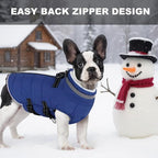 Mklhgty Large Dog Coat with Harness Built-in, Waterproof Reflective Fleece Lined - Warm Windproof Winter Jacket with Back Zipper, Cold Weather Snow Dog Coats - Blue - 2XL