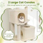 PETSITE 57-inch Modern Cat Tree, Multi-Level Cat Tower with 2 Comfy Condos, Sisal Scratching Posts, Plush Top Perch, Snug Hammock, and Dangling Balls, Ideal for Indoor Cats and Kittens (Beige)