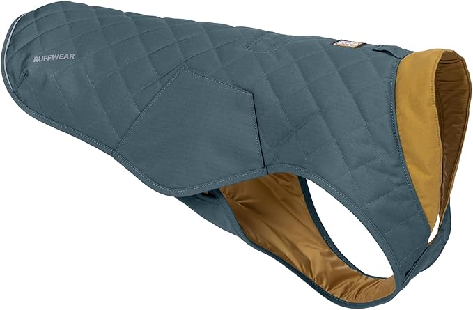 Ruffwear, Stumptown Quilted Dog Jacket, Insulated Water-Resistant Winter Coat with Reflective Trim & Leash Portal, Easy On/Off Buckles, Durable 300D Ripstop Cold-Weather Layer, Orion Blue, Large