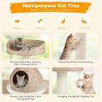 Tangkula Modern Cat Tree, Small Cat Tower with Natural Sisal Scratching Post, Hand-Made Wicker Cat Condo & Top Perch, Funny Hanging Toy Ball, Cute Cat Tree Tower for Indoor Cats
