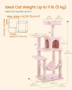 Feandrea Cat Tree, 55.1-Inch Cat Tower, Plush Multi-Level Condo with 4 Scratching Posts, 2 Perches, Hammock, Cave, Jelly Pink UPCT161P01