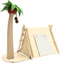 Cat Tree with Tent, 2-in-1 Cat Bed & Scratching Post, 29.5in Jute Coconut Tree with Hanging Toys, Large Cat Cave Bed 21.6x16.9in, Double-Sided Pad, Roll-up Curtain