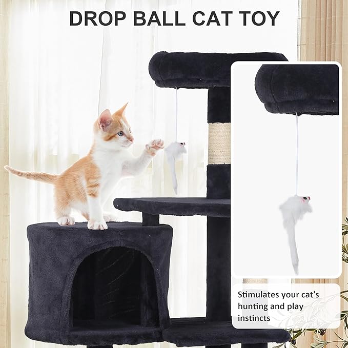 36-Inch Ergonomic Cat Activity Tower with Sisal-Wrapped Columns & Toys - Modular Design Saves Floor Space While Providing 3-Tier Vertical Play Zones for Multiple Indoor Cats（Dark Grey）