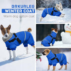 BRKURLEG Blue Dog Winter Coat, Cozy Winter Dog Jackets, Small Dogs Coat with Harness, Onesie Body Warm Puppy Christmas Jacket, Pet Reflective Cold Weather Jackets, Puppy Four-Legged Puffer Coats, M