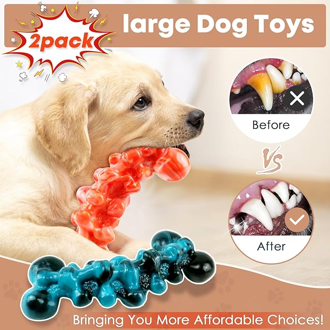 Dog Chew Toys for Aggressive Chewers - 2 Pack Indestructible Teeth Cleaning Chew Toys to Keep Them Busy for Medium & Large Dogs