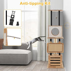 PETSITE 56 Inch Wood Cat Tree, Multi-Level Cat Tower with Sisal Scratching Posts, Dual Cat Condos, Removable Sisal Mats, and Hanging Balls with Bell, Modern Cat Tree Tower for Indoor Cats, Kittens