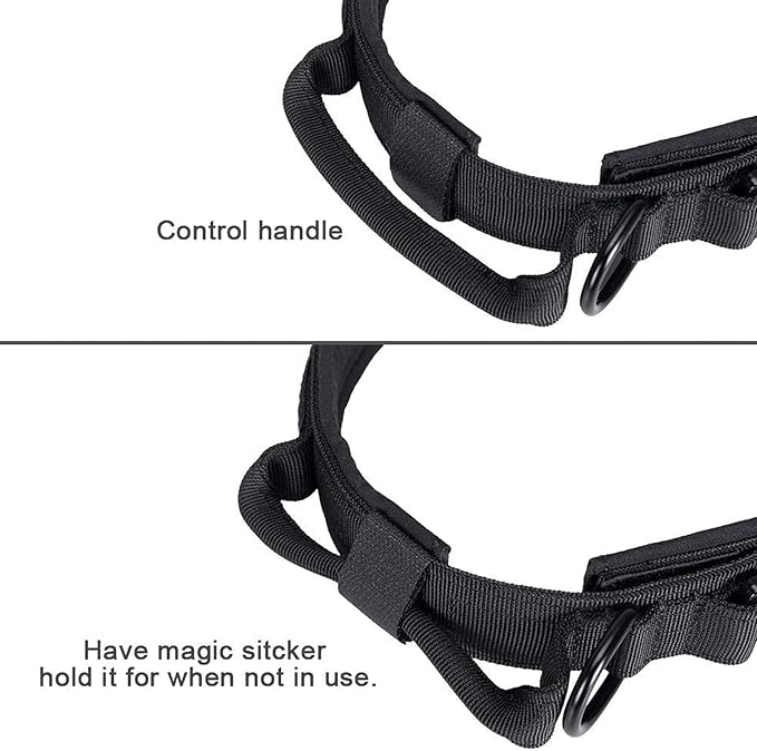 EXCELLENT ELITE SPANKER Tactical Dog Collar Nylon Adjustable Training Collar Military Dog Collar Heavy Duty Metal Buckle with Control Handle for Medium and Large Dogs with Patches(Black-L)