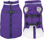 Mklhgty Small Dog Coat with Harness Built-in, Waterproof Reflective Fleece Lined - Warm Windproof Winter Jacket with Back Zipper, Cold Weather Snow Dog Coats - Purple - S