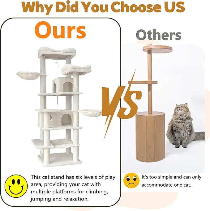 Anwick 68" Tall Cat Tree Tower with Scratching Posts, Cat House with Hammocks, Cat Condos for Indoor Cats, Removable Cushions, Multi-Level Cat Playground (Beige)