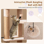 Tangkula Modern Cat Tree, 65 Inch Tall Cat Tower with Jute Scratching Posts, Dangling Balls, Cattail Basket Bed & Top Perch, Removable & Washable Cushions, Aesthetic Cat Tree for Indoor Cats