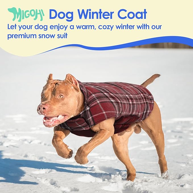 MIGOHI Reversible Dog Coat, Windproof & Waterproof Jacket for Cold Weather, British Style Plaid Coat for Small Dogs, Red, S