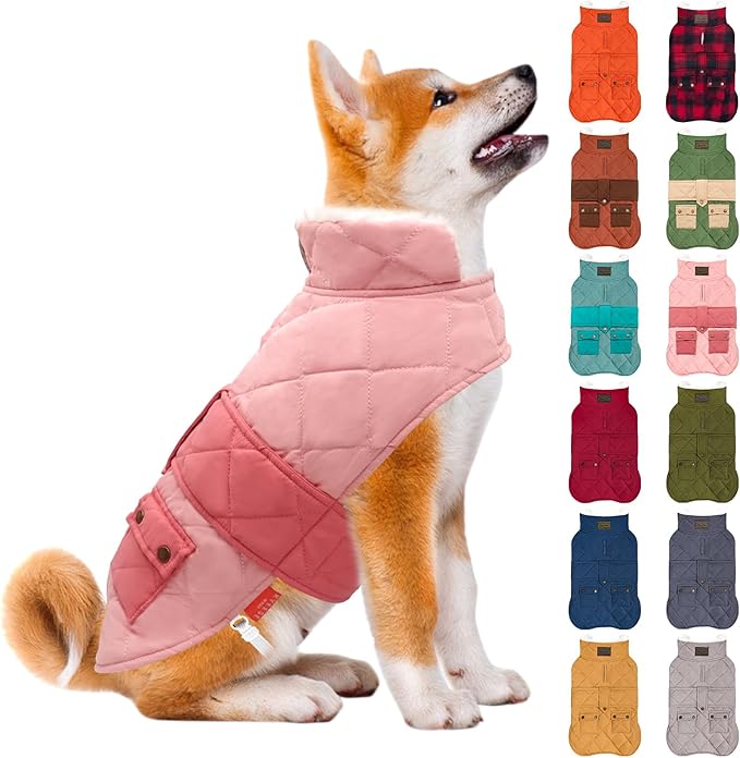 KYEESE Dog Coat Waterproof Dogs Jacket with Fleece Lined Thick Pets Clothes with Pocket Windproof Dog Coats for Small Dogs Warm Pet Winter Puffer Coat with Leash Hole Soft Pet Sweater for Cold Weather