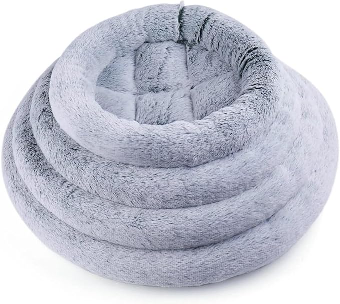 SHENGOCASE 16" Fluffy Faux Fur Cat Tree Tower Replacement Bed Cushion Pillow, Round Donut Cuddler with Hook Tapes