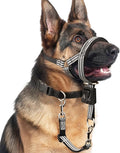BARKLESS No Pull Dog Head Collar for Gentle Training Walking, Soft Padded Head Halter with Collar Safety Clip, Comfortable Fit Muzzle Leash with Reflective Strap for Medium Large Dog (Grey, L)