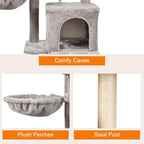 38-in Heavy-Duty Cat Tree for Large Cats, Multi-Level Tower with Sisal Scratching Posts, Plush Perch, Hammock & Condo Anti-Tip Design