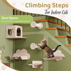 Cat Wall Furniture Set, Cat Wall Shelves Cat Wall Climber with 1 Cat Wall House and 1 Cat Wall Step Wooden Wall Mounted Cat Bed Cat Shelves and Perches for Indoor Cats Playing, Sleeping, Climbing