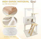 Adorable Flower Cat Tree Tower – Multi-Level Cat House with Cozy Condo, Scrat Ching Posts, Hammock & Play Perch for Indoor Cats, Large Top Perch, Hammock, Tall Pet Climbing Stand (White 65”)