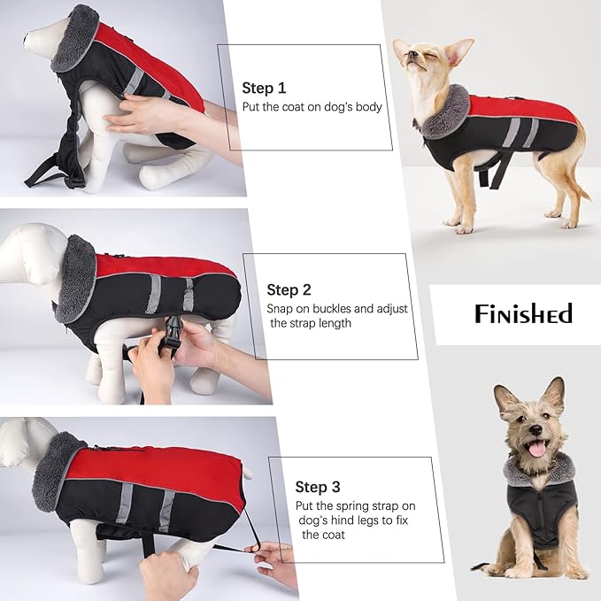 QBLEEV Warm Reflective Winter Jacket, Waterproof Windproof Turtleneck Clothes for Cold Weather, Fleece Snowsuit Christmas Vest Pet Apparel for Small Medium Large Dogs 3XL