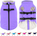 Dogcheer Dog Coat with Harness, Waterproof Dog Jacket Adjustable Winter Coat with Zipper, Christmas Puppy Snow Jacket Fleece Sweater for Small Medium Large Dogs - Taro Purple XL