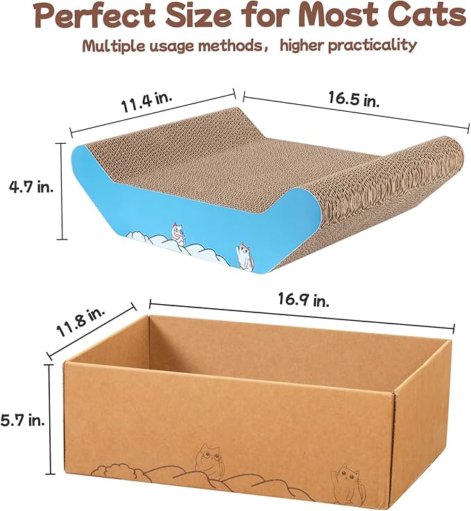 Cat Scratcher Bed Cardboard & 16.9 inches Large Cat Scratching Box with Corrugated Cat Scratch Pad for Indoor Cats，Furniture Protector