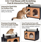 Ecove Family Cat House for Indoor Cats, Modern Wooden Cat Cave Condo with Scratching Posts, Washable Cushion, Durable Cat Furniture, Bed for Small and Medium Cats