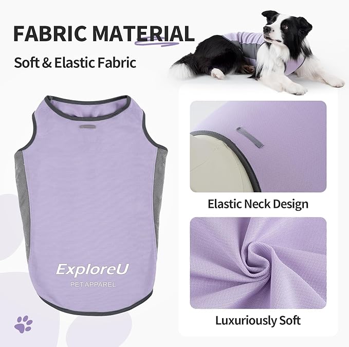 Dog Shirt, Cooling Vest Lightweight Breathable, Dog T-Shirts All-Season UV Protection Pet Clothes Quick Dry Soft Stretchy Pet Shirt Vest for Small Medium Large Dogs (Lilac Ether 1PC, Large)