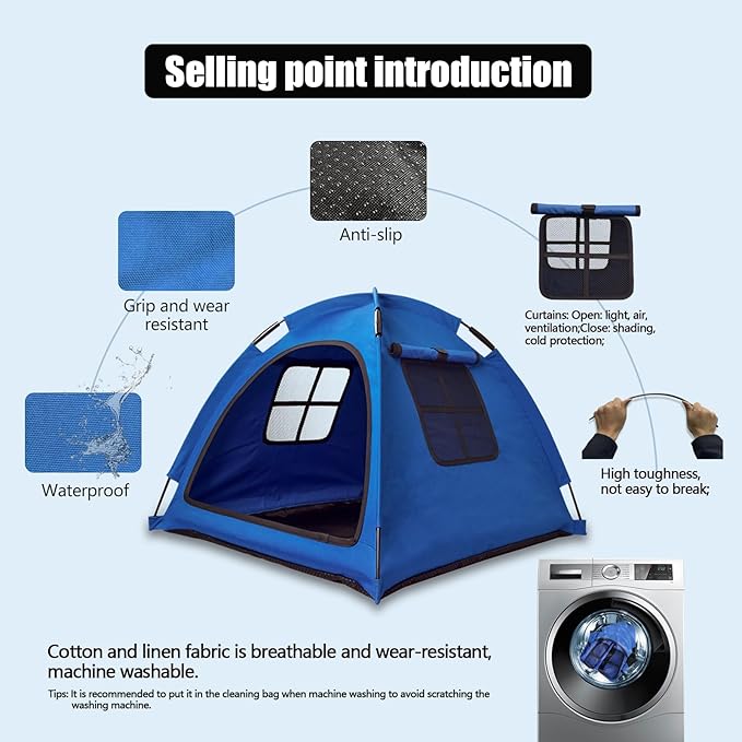 Open Design Pet Tent, Cozy Monitoring Bed for Cats & Puppies, Breathable Mesh Walls for Security & Ventilation, Indoor Outdoor Travel, Blue