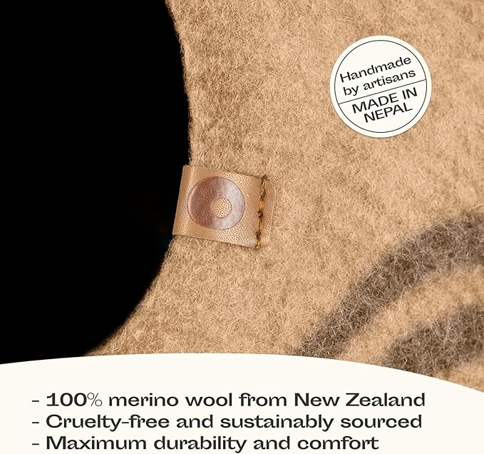 MEOWFIA Cat Cave – Premium Felt Cat Bed for Indoor Cats, Handmade Merino Wool (Beige, Large)