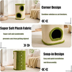 Cat House for Indoor Cats with Scratchable Sisal Material,2 Hideaways & 3 Soft Pads – Sturdy Multi-Level Cat Condo &Space-Saving Furniture for Multiple Pets, Easy to Assemble