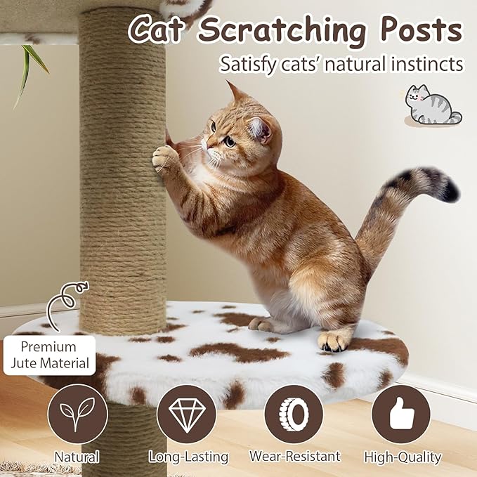 Tangkula 30 Inch Small Cat Tree, Unique Cat Tower with Jute Scratching Post, 2-Door Condo, Padded Top Perch, Jumping Platforms, Cow Print Aesthetic Cat Tree for Indoor Cats