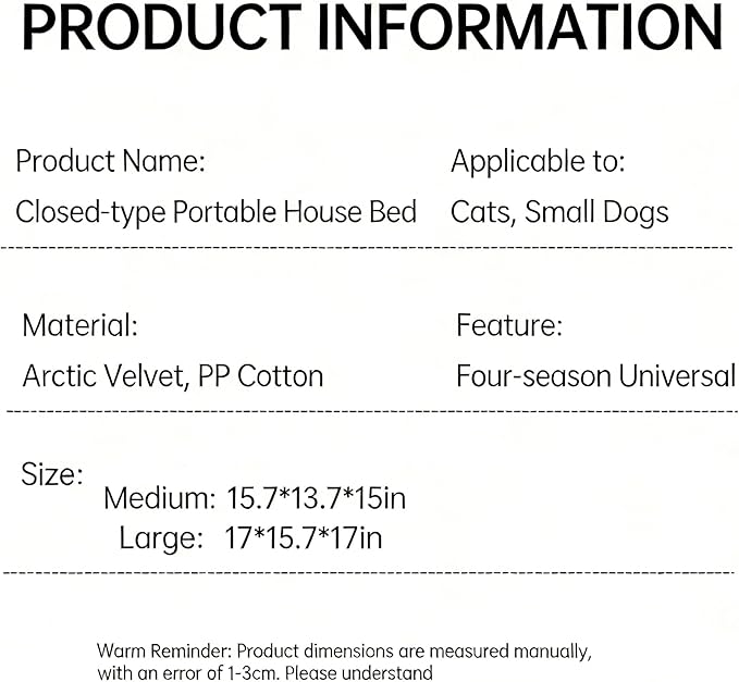 Lovely Cat Bed for Indoor Cats, Cartoon Pattern Cat Cave Bed with Handle Design, Soft Cat Hideaway Indoor Cat House for Kitten, Puppy & Small Pets (L)