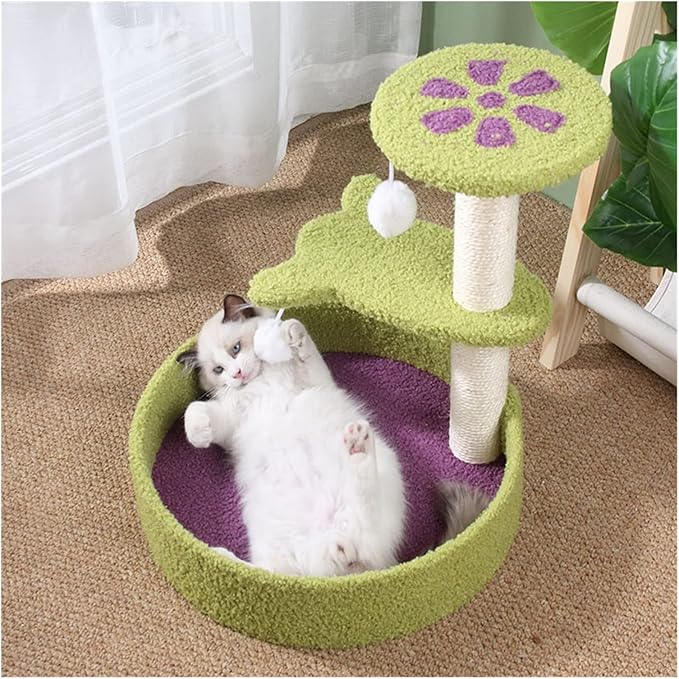 Cat Tree Cat Tower Two-color three-layer cat climbing frame avocado green light blue petals cat litter cat jumping platform cat claw double ball toy Cat Tree Condo Cat Tree Indoor Climbing ( Color : B