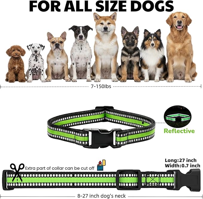 Shock Collar Replacement Strap, E Collar Replacement Strap Reflective Adjustable, 3/4 Inch Wide Nylon Replacement for Dog Training Collar, Bark Collar and Electronic Collars - Universal Fit (Green)