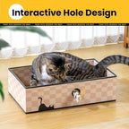 Cat Scratcher Box with Heavy-Duty Double-Sided Cardboard Pad, Cardboard Lounger, Interactive Hole Design, Cat Bed for Indoor Cats, Checkered,Large - 5 Pack