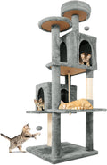 58.5inch Large Cat Tree Tower Condo for Indoor Cats, Soft Plush Multi-Level Climbing Tree Cat House with Cat Cave, Scratching Post, More Entrance/Exit, Sisal Rope, Grey