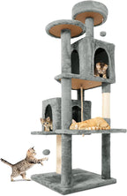 58.5inch Large Cat Tree Tower Condo for Indoor Cats, Soft Plush Multi-Level Climbing Tree Cat House with Cat Cave, Scratching Post, More Entrance/Exit, Sisal Rope, Grey